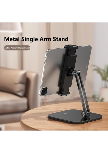 Siyah Tek Kol Katlanabilir Tablet Standı Üç Şaftlı Tasarım Çok Açılı Ayarlanabilir Tablet Desteği Masaüstü Alüminyum Eller Serbest Cep Telefonu Tutucu (Yurt Dışından)