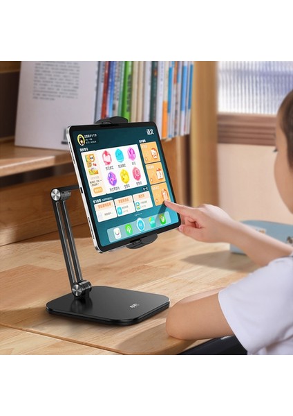 Siyah Tek Kol Katlanabilir Tablet Standı Üç Şaftlı Tasarım Çok Açılı Ayarlanabilir Tablet Desteği Masaüstü Alüminyum Eller Serbest Cep Telefonu Tutucu (Yurt Dışından)