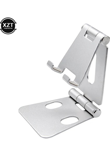 Gümüş Taşınabilir Çift Katlanır Cep Tablet Telefon Braketi Ayarlanabilir Alüminyum Alaşımlı Stand Iphone Xiaomi Huawei Samsung Için (Yurt Dışından)