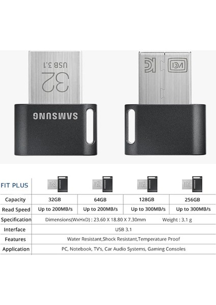 Kordon 64GB Samsung Fıt Plus USB Flash Sürücü 32GB 64GB Kalem Sürücü USB 3.1 Tiny Memory Stick Depolama Cihazı 128GB 256G U Disk Mini Flash Sürücü (Yurt Dışından)