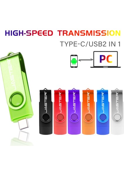 Mavi 64GB Jaster 2in1 Type-C Cep Telefonu Için USB Flash Sürücü Mor Dönebilen Memory Stick Özel Logo Yeşil Kalem Sürücü Siyah 64GB 32GB 8g (Yurt Dışından)
