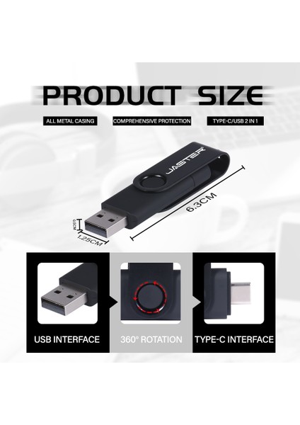 Mavi 64GB Jaster 2in1 Type-C Cep Telefonu Için USB Flash Sürücü Mor Dönebilen Memory Stick Özel Logo Yeşil Kalem Sürücü Siyah 64GB 32GB 8g (Yurt Dışından)