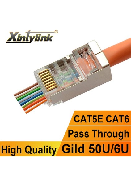 CAT6-20PIECES Altın Kaplama 50U Xintylink RJ45 Konektörü Cat6 Jack Rg Rj 45 Ethernet Kablosu Fişi RG45 CAT5E Ftp Sftp 8P8C Cat 6 Ağ Lan Internet Yüksek Kalite (Yurt Dışından) fiyatları
