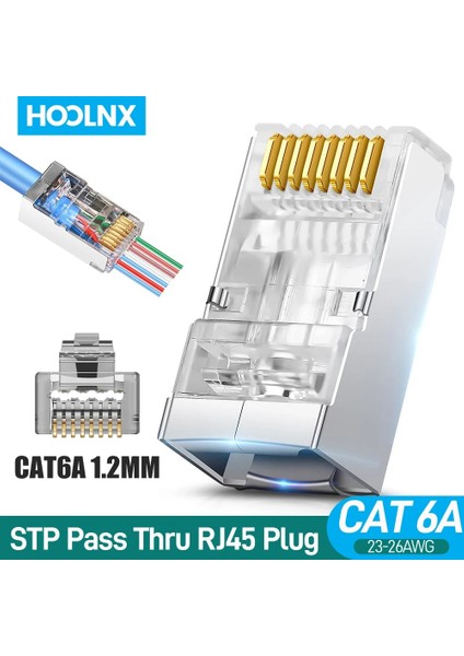 Cat6 1.1mm 50 Adet Hoolnx RJ45 Konektörü CAT6A Cat6 Geçiş Modüler Fişler Stp Korumalı 50U Altın Kaplama Ethernet Sonu Ağ Fişi Lan Kablosu (Yurt Dışından)