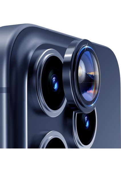 iPhone 15 Pro Uyumlu Safir Kamera Lens Koruyucu Orijinal Kenarı Çıkıntılı Model Uygulama Aparatlı