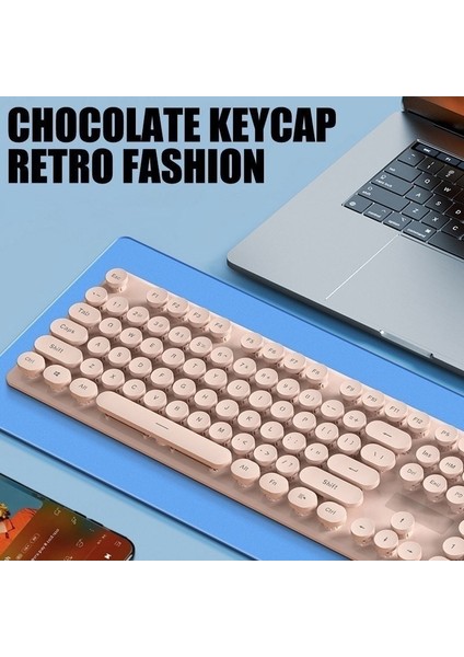 Pembe Şarj Edilebilir Kablosuz Bluetooth Klavye Fare Seti Düşük Gürültü Ergonomik Çift Modlu Bağlantı Retro Tuşları iPad Telefon Bilgisayar Için (Yurt Dışından) indirimleri