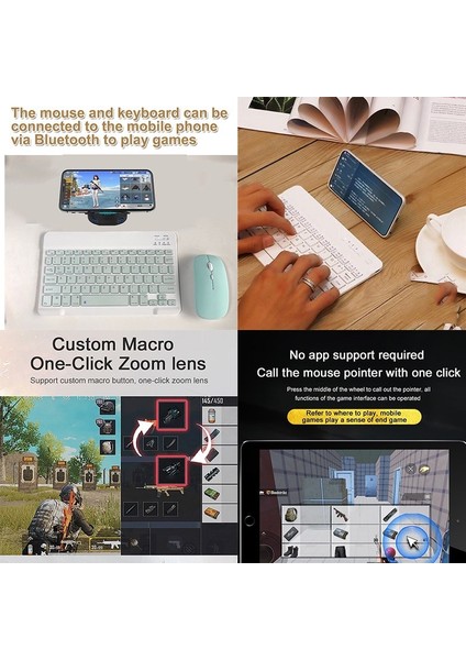 Mor ve Fare 10 Inç Kablosuz Bluetooth Klavye ve Fare Ipad Tablet Telefon Dizüstü Bilgisayar Şarj Edilebilir Mini Klavye Fare Samsung Xiaomi Için (Yurt Dışından) modelleri