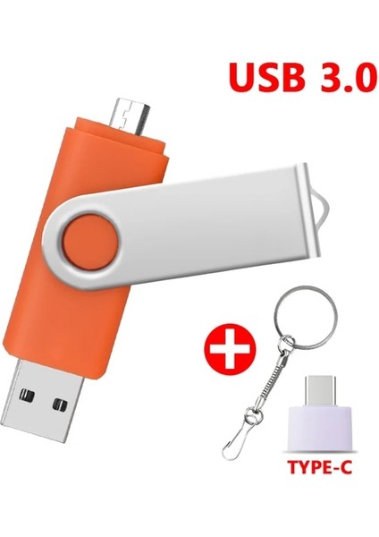 Turuncu 16GB Type-C USB 3.0 Flash Sürücüler 128GB Otg 3'ü 1 Arada Kalem Sürücü 64GB 256GB Pendrive 512GB Cle USB Bellek Anahtar USB Stick Telefon Için USB 3.0 (Yurt Dışından)