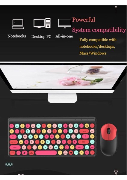Yeşil Set 2 Adet 2.4g Kablosuz Klavye ve Fare Mac ipad Android Bilgisayar Dizüstü Pc Dizüstü Bilgisayar Sessiz Klavye ve Fare (Yurt Dışından)