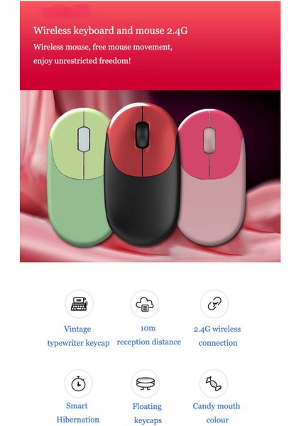 Yeşil Set 2 Adet 2.4g Kablosuz Klavye ve Fare Mac ipad Android Bilgisayar Dizüstü Pc Dizüstü Bilgisayar Sessiz Klavye ve Fare (Yurt Dışından)