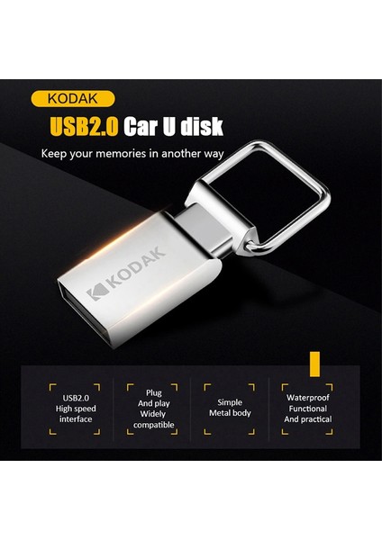 16GB Kodak K112 Süper Mini Metal USB Flash Sürücü 64GB 32GB 16GB Usb2.0 Flash Disk Flash Pendrive Memory Stick Kalem Sürücü Araba Anahtarı (Yurt Dışından)