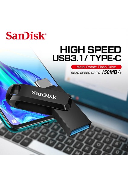 64GB Sandisk 32GB 64GB 128GB Ultra Çift Sürücü Go Sdddc3 064G G46 2'si 1 Arada USB Tip-A Tip-C Flash Sürücü Usb3.1 Kalem Sürücü USB C Pendrive (Yurt Dışından)