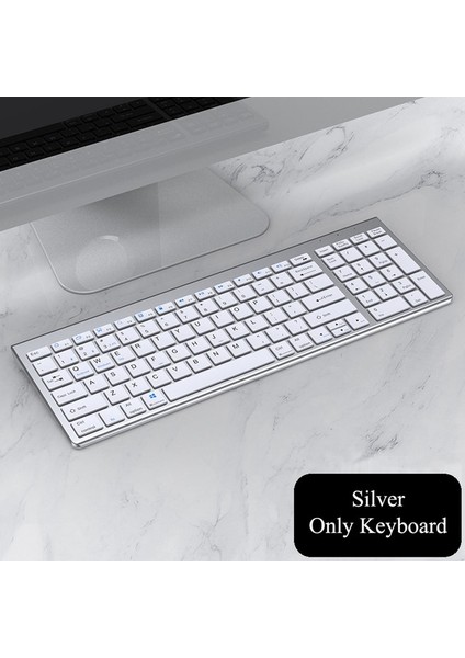 Gümüş Fare Yok Kablosuz Bt Klavye Üç Modlu Sessiz Tam Boyutlu Klavye ve Fare Kombinasyonu Dizüstü Dizüstü Masaüstü Pc Tablet Için Set (Yurt Dışından)