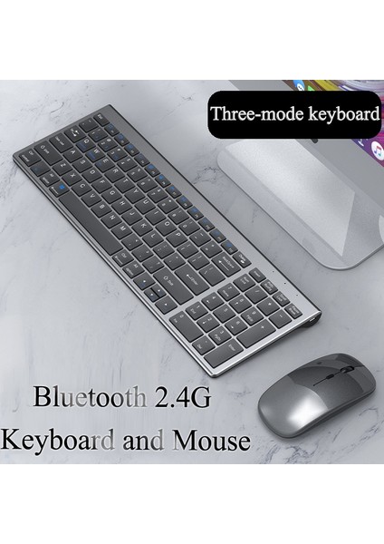 Gümüş Fare Yok Kablosuz Bt Klavye Üç Modlu Sessiz Tam Boyutlu Klavye ve Fare Kombinasyonu Dizüstü Dizüstü Masaüstü Pc Tablet Için Set (Yurt Dışından)
