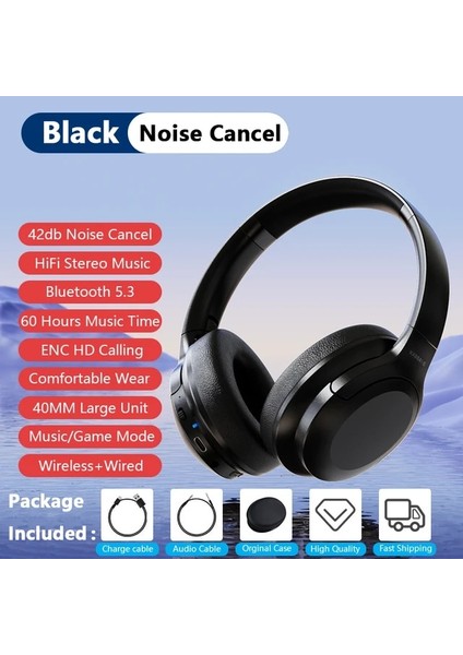 Siyah Anc Aktif Gürültü Önleyici Kablosuz Kulaklıklar Bluetooth 5.3 Hifi Bas Stereo Kulaklık Ps4 Ps5 Dizüstü Bilgisayar Için 60 Saat Müzik Süresi (Yurt Dışından)