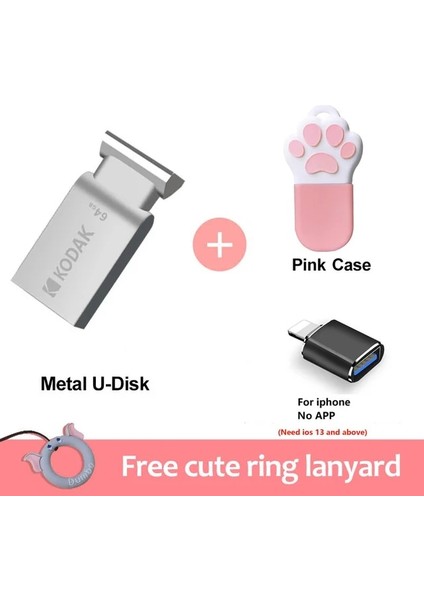 Pembe N Kasa Adaptörü 16GB Orijinal Kodak Mini U Disk 16G 32G 64GB Metal USB Flash Sürücü Su Geçirmez Pendrive Taşınabilir Cmemory Stick Ute Kedi Hediye Mevcut (Yurt Dışından)