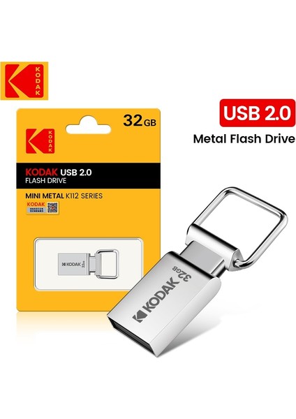 32GB Kodak K112 Süper Mini Metal USB Flash Sürücü 64GB 32GB Usb2.0 Flash Disk Flash Pendrive Memory Stick Kalem Sürücü Araba Anahtarı Deri (Yurt Dışından)