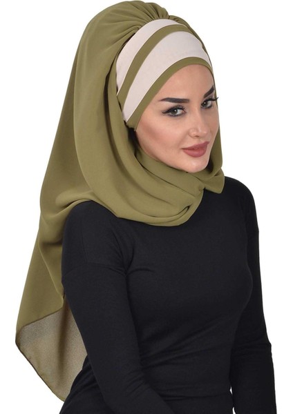 Aishas Design Renkli Şerit Detaylı Pratik Şifon Şal