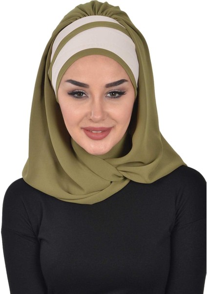 Aishas Design Renkli Şerit Detaylı Pratik Şifon Şal