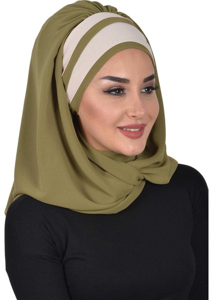 Aishas Design Renkli Şerit Detaylı Pratik Şifon Şal