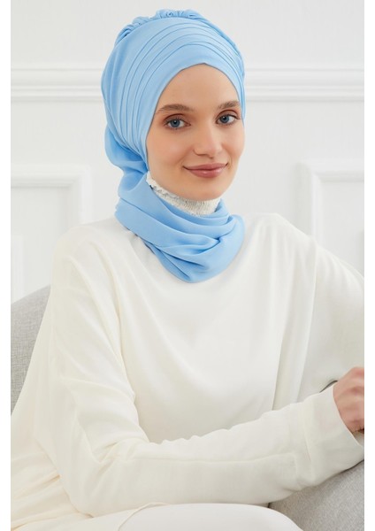 Çapraz Dikim Fularlı Tasarım Şifon Hazır Türban,bordo,ht-48