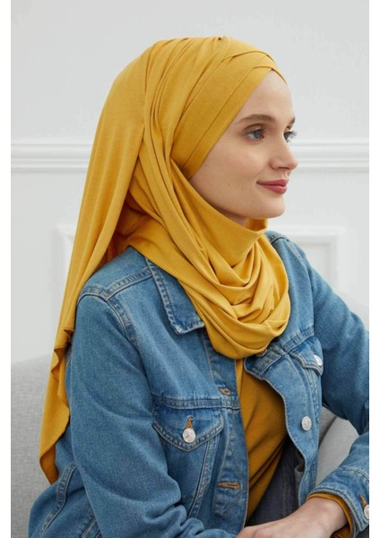 Aishas Design Önden Çapraz Dikim Büzgülü Pratik Penye Şal