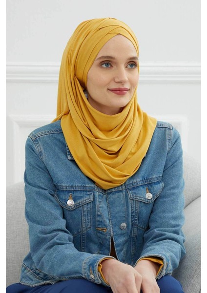Aishas Design Önden Çapraz Dikim Büzgülü Pratik Penye Şal