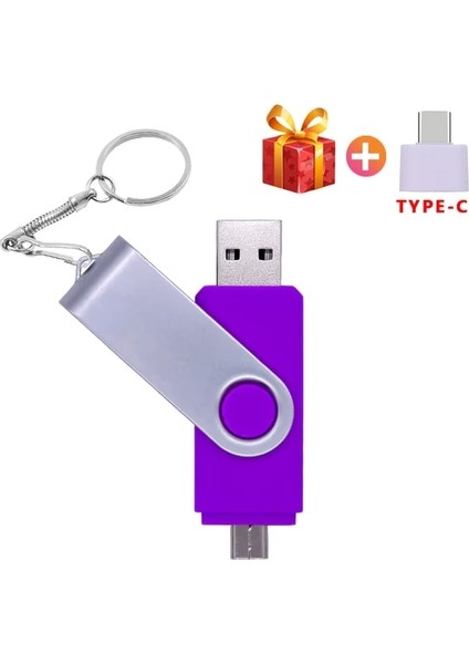 Mor 128GB USB 2.0 Flash Sürücü Akıllı Telefon Otg 4gb 8gb 16GB 32GB 64GB Pendrive 3 In 1 USB Memory Stick Flash Sürücü (10 Adetten Fazla Ücretsiz Logo) (Yurt Dışından)