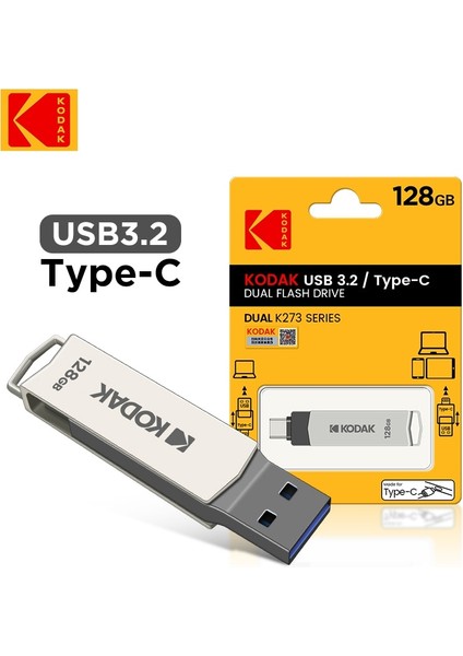 256 GB Kodak USB 3.2 Tip C Otg Çift Flash Sürücü K273 128 GB Usb3.0 Mini Pendrive Metal U-Disk Akıllı Telefon Için Pc Masaüstü Dizüstü macbook (Yurt Dışından)