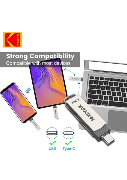256 GB Kodak USB 3.2 Tip C Otg Çift Flash Sürücü K273 128 GB Usb3.0 Mini Pendrive Metal U-Disk Akıllı Telefon Için Pc Masaüstü Dizüstü macbook (Yurt Dışından)