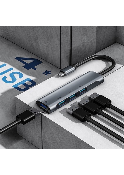 Uzay Grisi 4 4 Port USB 3.0 Hub USB Hub Yüksek Hızlı Tip C Splitter Pc Bilgisayar Aksesuarları Için Çoklu Bağlantı Noktası Hub 4 USB 3.0 Bağlantı Noktaları (Yurt Dışından)