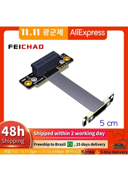 30 cm Çift 90 Derece Sağ Açı Pcıe 3.0 X1 To X1 Uzatma Kablosu R11SL-TL 8g/bps Yüksek Hızlı Pcı Express 1x Yükseltici Kart Şerit Genişletici (Yurt Dışından)