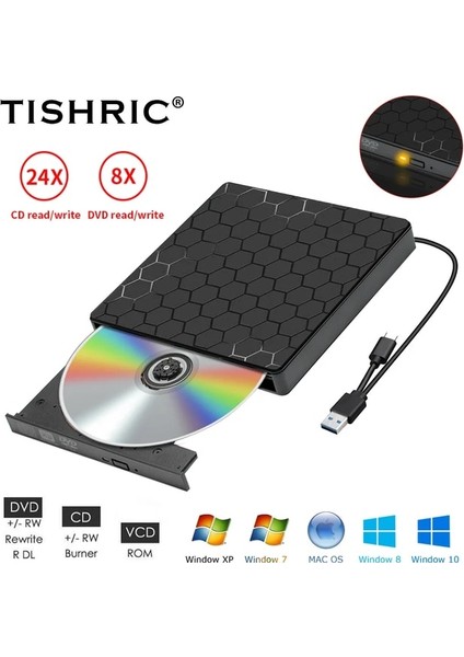 Usb3.0 Tip C Tıshrıc Harici Optik Sürücü USB 2.0 3.0 Tip C Kablo Sürücüsü Dvd-Rw Rom Harici CD DVD Sürücüsü IMac Dizüstü Masaüstü CD Çalar (Yurt Dışından)