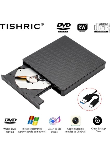 Usb3.0 Tip C Tıshrıc Harici Optik Sürücü USB 2.0 3.0 Tip C Kablo Sürücüsü Dvd-Rw Rom Harici CD DVD Sürücüsü IMac Dizüstü Masaüstü CD Çalar (Yurt Dışından)