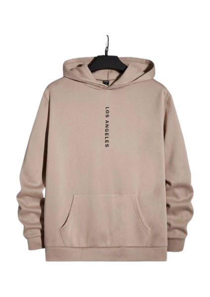 Grımy Los Angels Baskılı Bej Oversize Sweatshirt