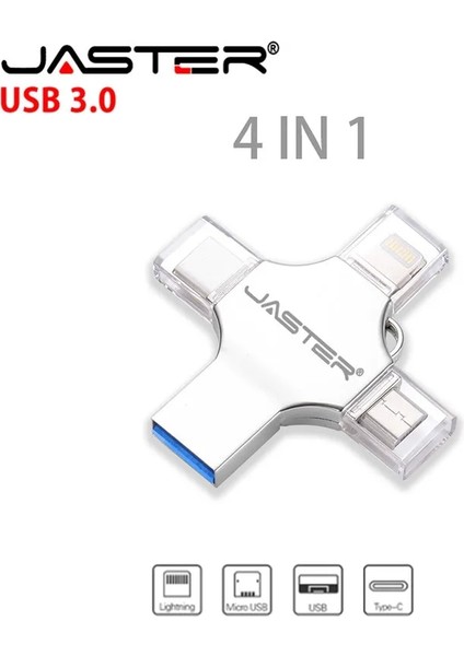 Kutulu Siyah USB 32GB Jaster Kalem Sürücü Tipo C Otg USB Flash Sürücü 3,0 Para Iphone ipad Android 16GB 32GB 64GB 128GB 256GB Pendrive 4in1 (Yurt Dışından) fiyatları