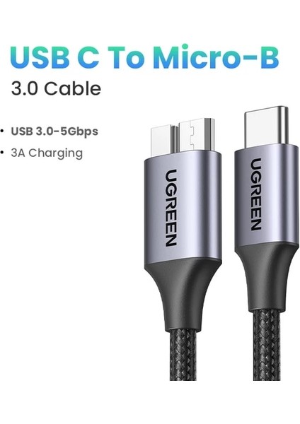 Metal USB C 0.5 M Ugreen USB C - Mikro B 3.0 Kablosu 5 Gbps 3A Hızlı Veri Senkronizasyon Kablosu Macbook Sabit Disk Disk HDD SSD Durumda USB Tip C Mikro B Kablo (Yurt Dışından)