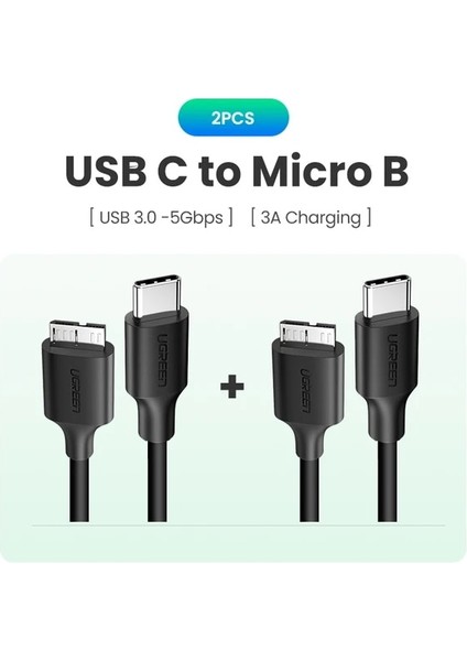 Pvc USB C -2pcs 3 M Ugreen USB C - Mikro B 3.0 Kablosu 5 Gbps 3A Hızlı Veri Senkronizasyon Kablosu Macbook Sabit Disk Disk HDD SSD Durumda USB Tip C Mikro B Kablo (Yurt Dışından)