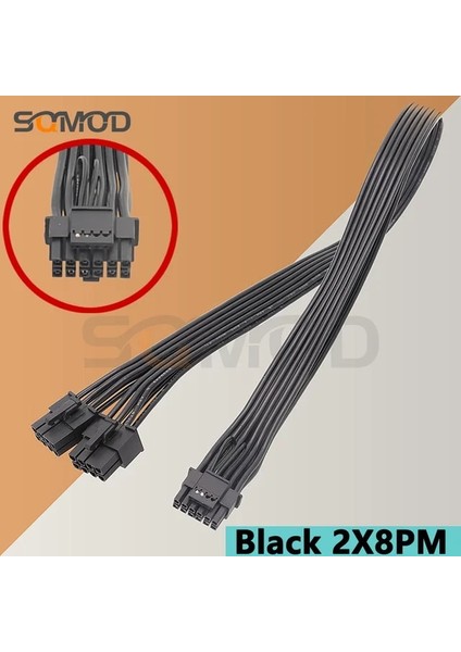 Siyah 2X8PM 60 cm Modüler Kablo 2 * Gpu 8 Pin'den 16 Pin'e 3* Gpu 8 Pin Erkek Pcı-E 5.0 12VHPWR Rtx 4090, Mevsimsel Psu 16AWG 600 W Adaptör Kablosu Için (Yurt Dışından)