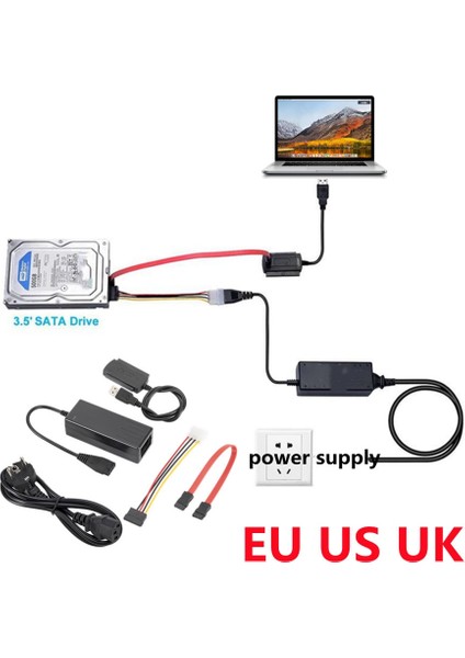 Ingiltere HDD Adaptörü Grwibeou Yeni 3'ü 1 Arada USB 2.0 Ide / Sata 2.5 ",3.5" Sabit Disk HDD SSD 480 Mb/s Veri Arayüzü Dönüştürücü Adaptör Kablosu (Yurt Dışından)