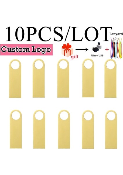 Altın Rengi 10 Parça 1 GB 10 Adet Ücretsiz Kişiselleştirilmiş Şirket Logosu USB Pendrive USB Flash Sürücü USB 2.0 Kalem Sürücü 4 GB 8 GB 16 GB 32 GB 64 GB USB Bellek Çubuğu (Yurt Dışından)