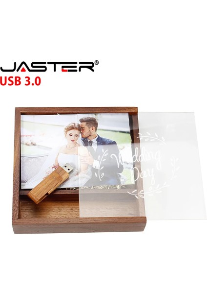 Hiçbir Kutu A 32GB Jaster USB Flash Sürücü 3.0 Şeffaf Akrilik Kapak Ahşap Fotoğraf Albümü Pendrive 64GB 128GB 16GB 32GB 8gb 4gb U Sopa Düğün Hediyesi (Yurt Dışından) fırsatları
