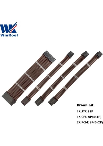Kahverengi 200MM Winkool Dişi - Erkek 18AWG Kollu Psu Uzatma Güç Kablosu / Kablo Kitleri 1x Atx 24P Cpu 8p 2x Pcı-E 8p (Yurt Dışından)