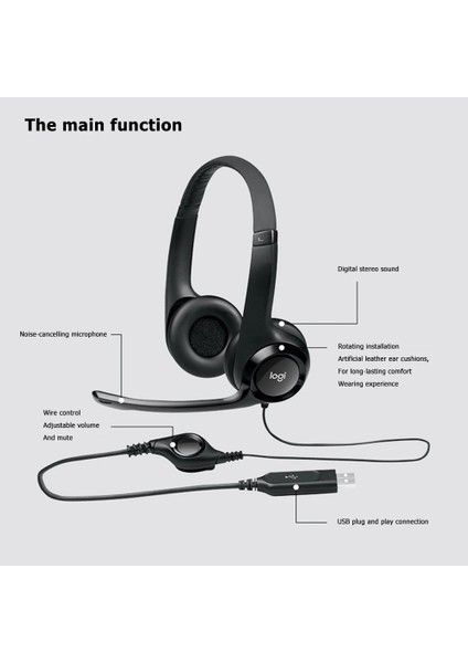 Siyah Logitech H390 USB Bilgisayar Kulaklığı Eller Serbest Oyun Toplantı Video USB Stereo Sohbet Mikrofonlu Kulaklıklar Dizüstü Bilgisayar Oyuncu Ev Için (Yurt Dışından) fiyatları