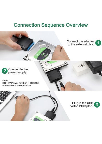 Abd Tak ile 40 cm USB 3.0 Sata 3 Adaptör Dönüştürücü Kablosu Usb3.0 Sabit Disk Dönüştürücü Kablo Samsung Seagate Wd 2.5 3.5 HDD SSD Adaptörü (Yurt Dışından)