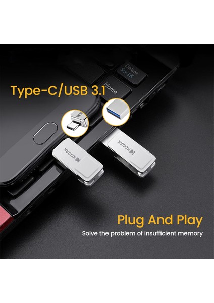 K223B-MICRO USB 32GB Kodak Mikro USB Flash Sürücü Otg Pendrive 32GB 64GB 128G Type-C Akıllı Telefon Android Için Dönebilen Memory Stick Mikro Iş Hediyesi (Yurt Dışından)