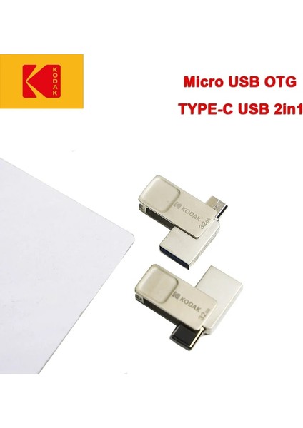 K223B-MICRO USB 32GB Kodak Mikro USB Flash Sürücü Otg Pendrive 32GB 64GB 128G Type-C Akıllı Telefon Android Için Dönebilen Memory Stick Mikro Iş Hediyesi (Yurt Dışından)
