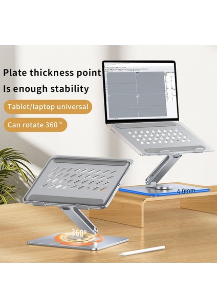 H06-GÜMÜŞ (Döndürme) Dizüstü Bilgisayar Tutucu Tablet Standı Ayarlanabilir 360° Döndürme Dizüstü Bilgisayar Braketi Teleskopik Ofis Çalışma Braketi Destek Çerçevesi Alüminyum Alaşımlı (Yurt Dışından)