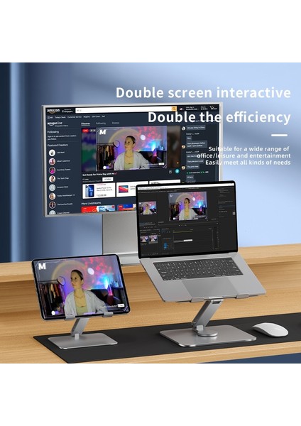 H06-GÜMÜŞ (Döndürme) Dizüstü Bilgisayar Tutucu Tablet Standı Ayarlanabilir 360° Döndürme Dizüstü Bilgisayar Braketi Teleskopik Ofis Çalışma Braketi Destek Çerçevesi Alüminyum Alaşımlı (Yurt Dışından)