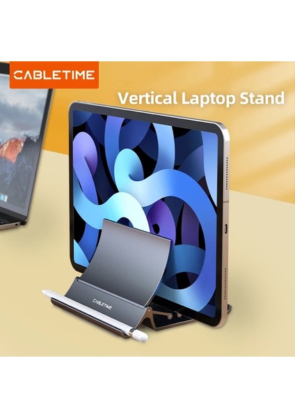 Metalik Uzay Gri Cabletıme Dikey Dizüstü Bilgisayar Standı Isı Dağıtımı Kaymaz Silikon Yerçekimi Tutucu MacBook Yüzey iPad Tablet Standı C418 (Yurt Dışından) modelleri